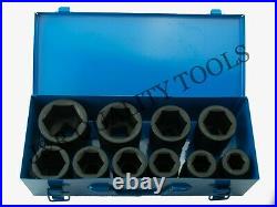 10 Pc 1 One Inch Drive Dr Large Size Air Black Impact Socket Wrench Tool Set MM