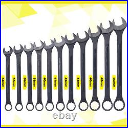 11-Piece Jumbo Metric Combination Wrench Set 34 to 50mm Black Oxide with Pouch