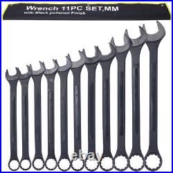 11-Piece Jumbo Metric Combination Wrench Set 34 to 50mm Black Oxide with Pouch