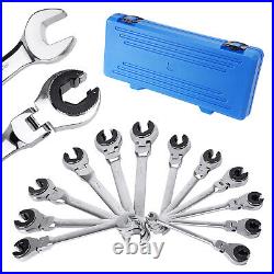 12PCS 8-19mm Metric Open Flex-Head Ratcheting Wrench Metric Spanner with 72 Teeth