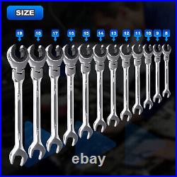 12PCS 8-19mm Metric Open Flex-Head Ratcheting Wrench Metric Spanner with 72 Teeth