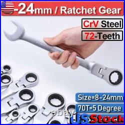 12PCS Combination Ratchet Gear Flexible Head Ratcheting Wrench Spanners Tool US