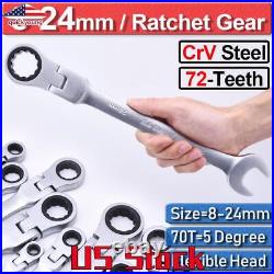 12Pcs 8-24mm Combination Ratchet Spanner Flexible Head Crv Steel Metric Tool Set
