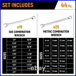 12-Point SAE/Metric Long Pattern Combination Wrench Set (44-Piece)
