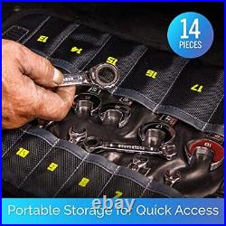 14 piece metric stubby ratcheting wrench set, made of mirror polished chrome