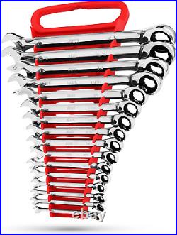 16Pc INCH/SAE Reversible Ratcheting Combination Wrench Set with Lock-In Rack