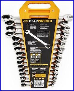 16 Pc. Ratcheting Combination Wrench Set with Tray, Metric 9416, Silver