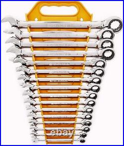 16 Piece Ratcheting Combination Wrench Set with Tray, Silver