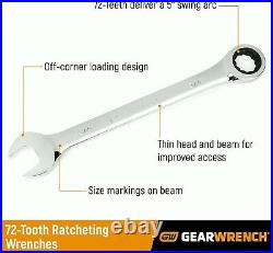 16 Piece Ratcheting Combination Wrench Set with Tray, Silver