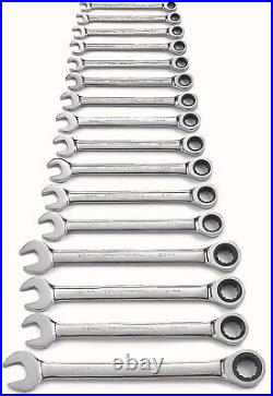 16 Piece Ratcheting Combination Wrench Set with Tray, Silver