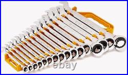 16 Piece Ratcheting Combination Wrench Set with Tray, Silver