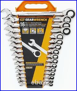 16 Piece Ratcheting Combination Wrench Set with Tray, Silver