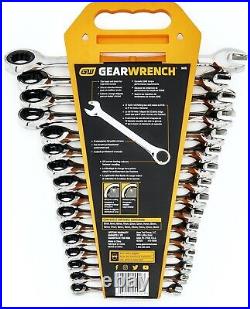 16 Piece Ratcheting Combination Wrench Set with Tray, Silver