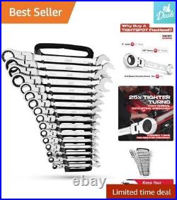 16pc Metric Flex Head Ratcheting Combination Wrench Set Lock-In Rack Included