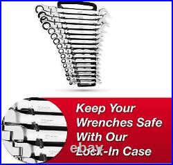 16pc Metric Flex Head Ratcheting Combination Wrench Set Lock-In Rack Included