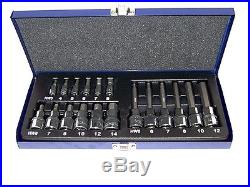 18Pc Long-Short Hex Bit Socket Set 1/4in / 1/2in Drive Metric Allen Wrench Tools