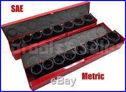 18pc 3/4 Drive (Metric & SAE) Air Impact CR-V Steel Socket Set with Metal Case