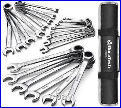 22-PC Ratcheting Wrench Set Combination Wrench Set SAE & Metric 1/4-3/4 6-18mm
