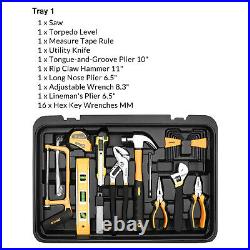 258PC Mechanic Tool Kit Set W- Rolling Box, Metric Tool Wrench Socket, Screwdriver