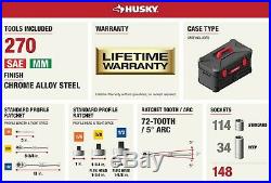 270-Piece Husky Mechanics Tool Set w Case SAE Metric Sockets Wrenches Repair Kit