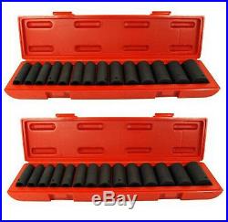 30pc 1/2 Drive Deep Impact Socket Set SAE & Metric 6 point With Case