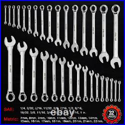 32-Piece Combination Wrench Set, SAE and Metric 1/4-1 & 7Mm-22Mm Wrenches Chro