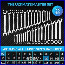 33Pcs Ratcheting Wrench Set Large Wrench Set Metric and Standard