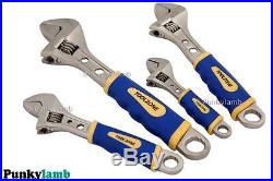 4Pc Satin Adjustable Soft Grip Spanner Wrench Set 6 8 10 12 Garage Tool
