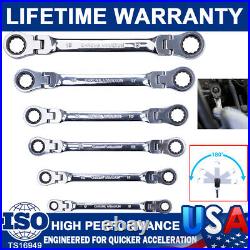 6Pack Flex-Head Double Box End Ratcheting Wrench Extra Spanners Metric Universal