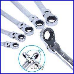 6Packs Double Box End Ratcheting Wrench Flex Head Extra Long Spanners Set Metric