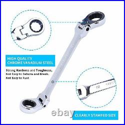 6Pcs Normal Double Box End Ratcheting Wrench Flex-Head Extra Long Spanner Set US