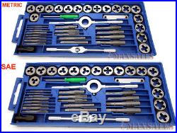 80PC Carbon Steel SAE & METRIC Tap and Die Set Adjustable Wrench T-Handle Case