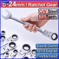 8-24mm Metric Combination Ratchet Set Spanner Flexible Head Open/Ring with/ Wrench