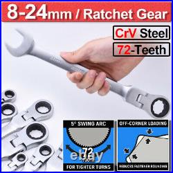 8-24mm Ratcheting Spanner Wrench Tool Set Flexible Head Metric Wrench Spanner