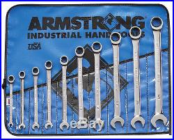 Armstrong 10 Piece SAE 12-Point Combination Ratcheting Wrench Set with Roll