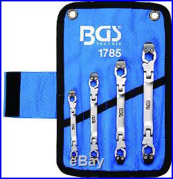 BGS Germany 4-Piece Brake Line Wrench Spanner Set Ratcheting Metric Sizes 8-15mm
