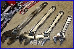 Blue Point / Snap-on 4 Piece Adjustable Wrench Set 12 10 8 6 4PC NO TRAY