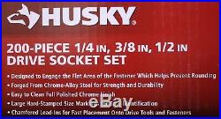 Brand New Husky 200-Piece 1/4, 3/8 & 1/2 Drive Socket Set (H200MSS)