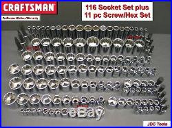 CRAFTSMAN 116pc 1/4 3/8 1/2 Dr SAE METRIC MM 6pt 12pt ratchet wrench socket set
