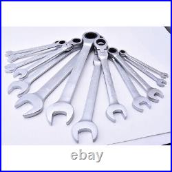 Combination Ratchet Spanner Wrench Flexible Head Ring Open End Metric 8-24mm Set