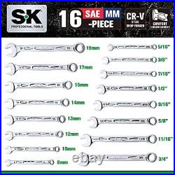 Combination Wrench Set Sae 5/16 To 3/4 Metric 8mm To 19mm 16piece Superrome Fi