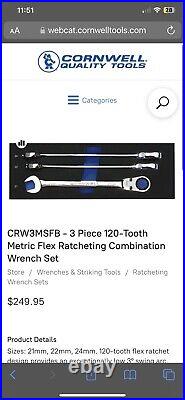 Cornwell 3pc Ratcheting Flex Wrench Set 120 TOOTH