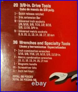Craftsman 56 Pc Universal Mechanics Tool Set Socket Wrench Set Inch / Metric Hex