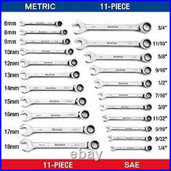 DURATECH Ratcheting Combination Wrench Set SAE & Metric 22-piece 1/4? To 3/4