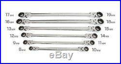 Extra Long Flex-Head Ratcheting Box End Wrench Set, Metric, 6-Piece set