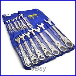 Flexi Head Large Ratchet Ring Spanner Wrench Set 13pc (8mm 32mm) Metric TE314