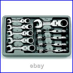 GearWrench 10-Pc 12-Pt Metric Stubby Flex Combo Ratchet Wrench Set 9550 New