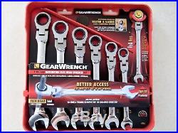 GearWrench 14pc Flex Head Ratcheting Combination Wrench Set SAE Inch Metric MM