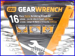 GearWrench 16 Pc Metric Ratcheting Wrench Set 8mm- 24mm with Rack / Tray 9416