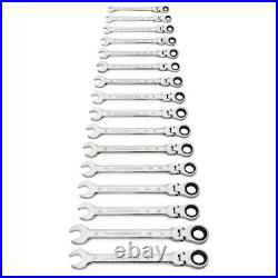 GearWrench 86728 16-Pc 90T 12 Pt Metric Flex Head COMB Ratcheting Wrench Set New